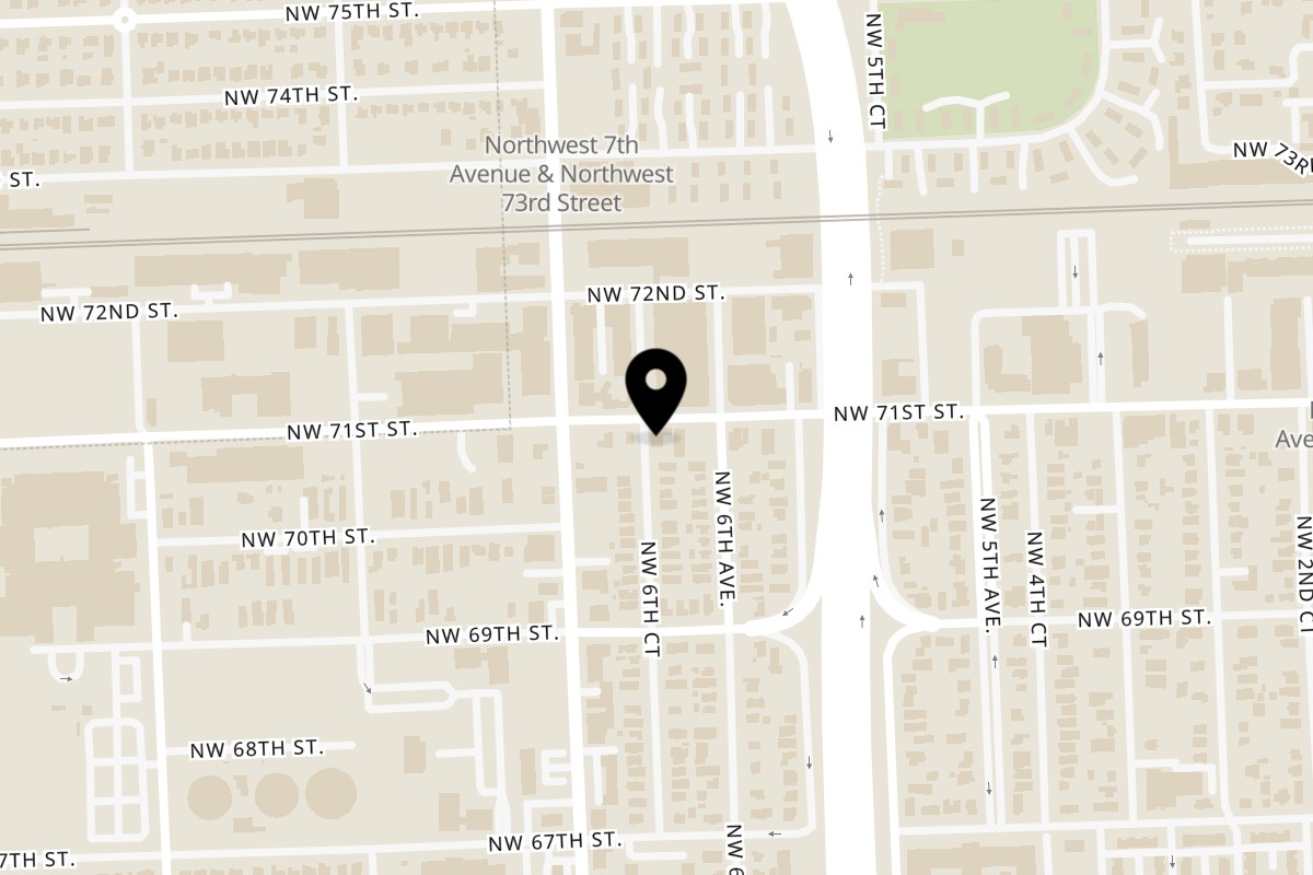 Map showing the location of Naomi's Garden Little Haiti on 650 NW 71st St in Miami
